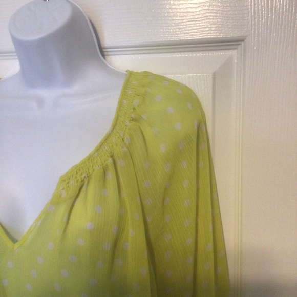 Lane Bryant Yellow Polka Dot Semi-Sheer Long Sleeve Blouse Sz 18/20 - Picture 3 of 8